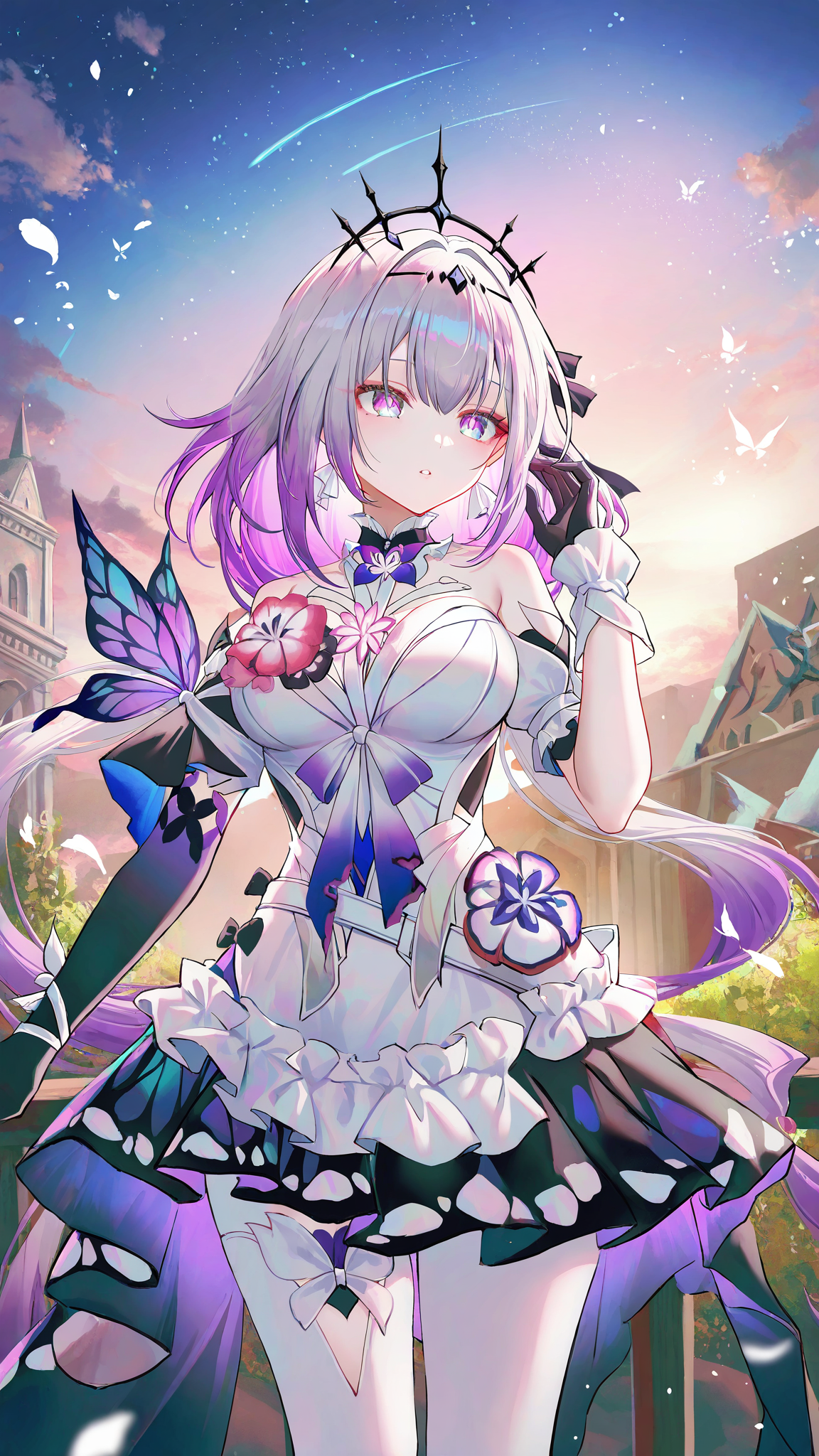 masterpiece,best quality,newest,absurdres,highres,safe,
40hara,(pottsness:0.6),(onineko:0.907),(as109:0.907),(hidulume:0.7),(jndfh:0.8638),(maccha_(mochancc):0.8),(sheya:0.6),(torino_aqua:0.6743),
castorice \(honkai star rail\),
1girl,solo,<lora:castorice_(honkai_star_rail):0.8>,purple hair,gradient hair,black gloves,light pantyhose,