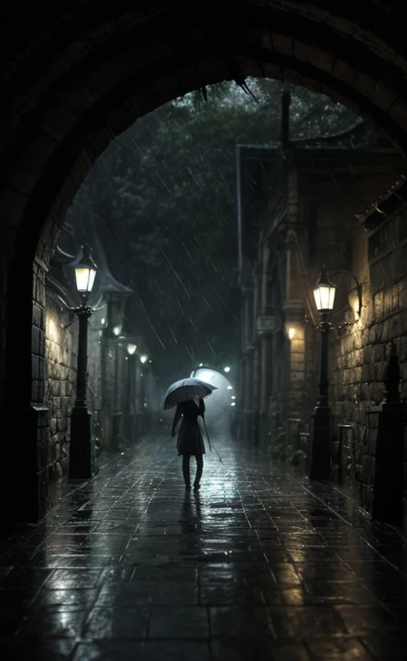 [ dark cave with turquoise illumination : 417 . rain : 0.2]  <lora:detailer: 0.5>
