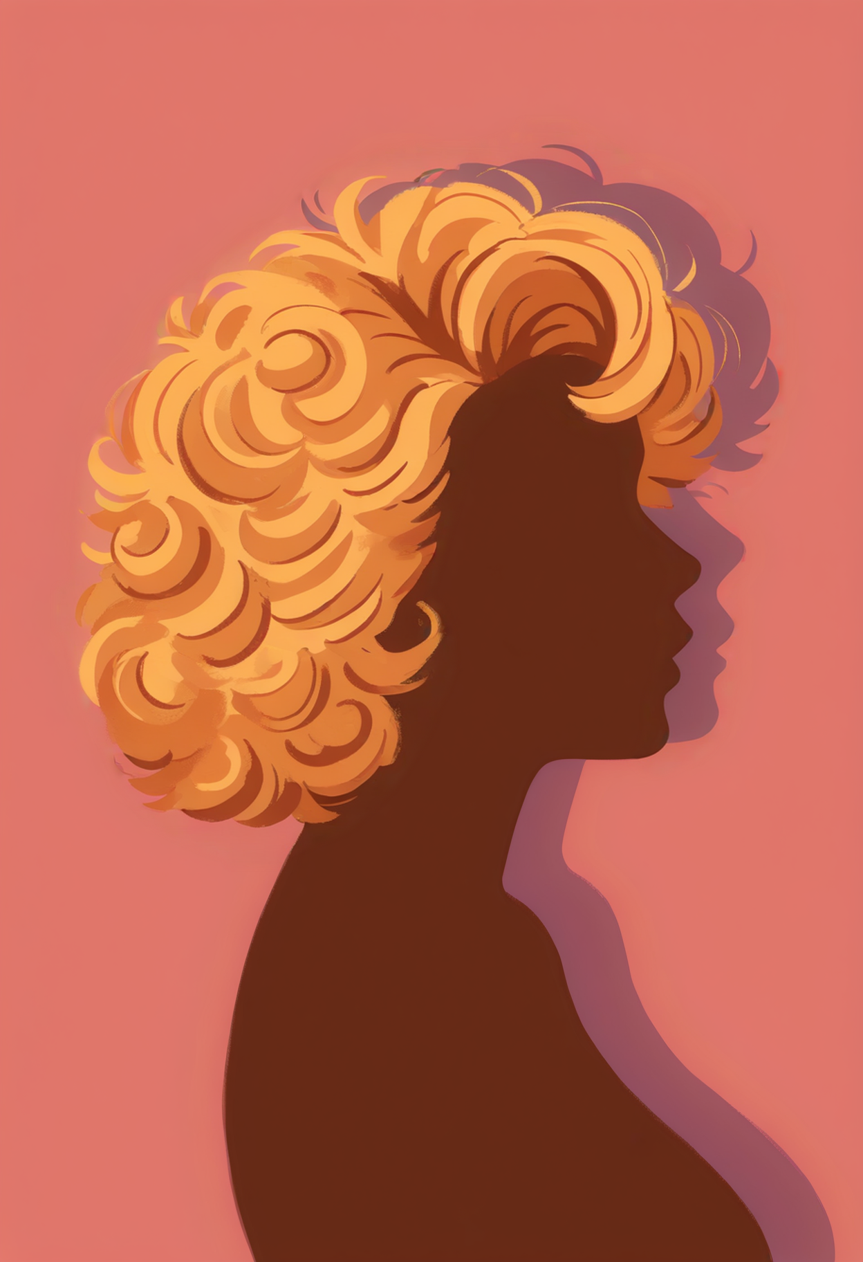 masterpiece, best quality, newest, absurdres, highres, 1girl, solo, <lora:NSPamStardew:1> NSPamStardew, curly hair, short hair, vector art, simple background, no lineart, silhouette, portrait, no eyes, from side