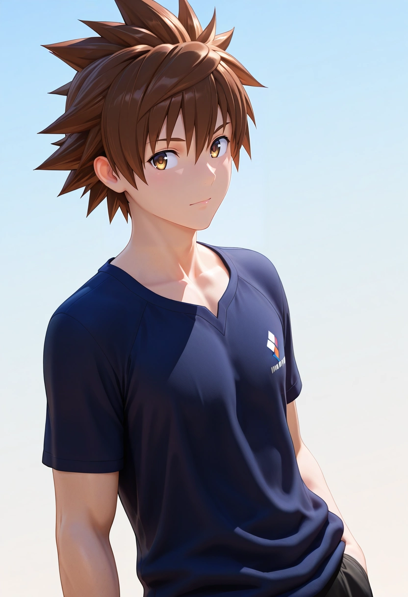 masterpiece, best quality, , (3d:0.4), , 1boy, solo, male focus, <lora:rito_yuuki_ilxl:0.94>, rito_yuuki, brown hair, brown eyes, spiked hair, ,