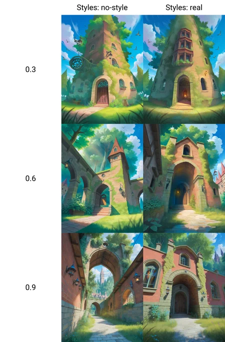 <lora:semireal:0.3>, usnr, masterpiece, best quality, amazing quality, very aesthetic, very awa, absurdres, extremely detailed, (depth of field), (foreshortening), vibrant colors, landscape, watercolor painting \(medium\), traditional media, from below, from front, perspective, fisheye view, scenery focus, wide shot, arch, bird resting on brick wall, birds looking for food, shadow corner, brick castle, hanging lantern, summer, plant focus, building, cityscape, cloud, day, forest, grass, medieval, moss, nature, outdoors, overgrown, scenery main, sky, tower, town, tree, bright colors, wild grass on brick pavement, green plants on brick wall, masterpiece, best quality, absurdres, highres, underground tech bazaar, Double Exposure shot, Industrial loft, exposed bulbs, sharp shadows, (fantasy, medieval, magic, steampunk, magicpunk)
