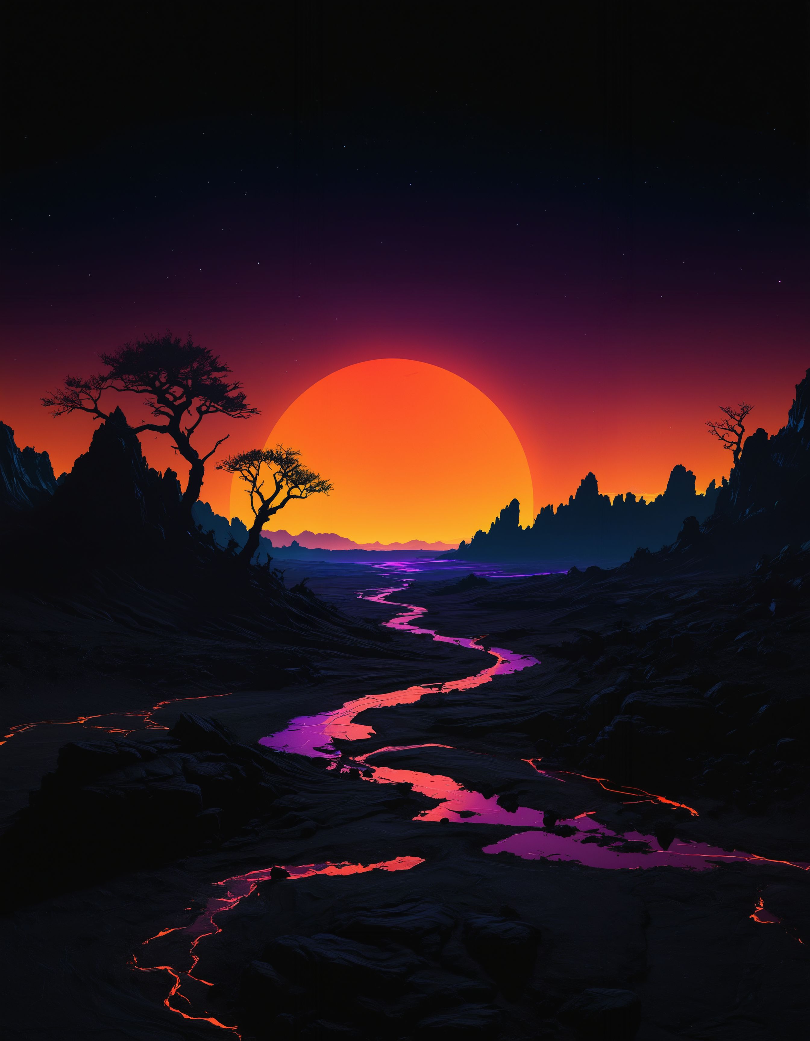 an otherworldly landscape in the style of neon silhouette contrast, 
<lora:xl_more_art-full_v1:0.5> <lora:- SDXL - vanta-black_contrast_V3.0:0.4> <lora:SDXL_black_and_color_Sa_May:0.5> dark, black and color <lora:sss:0.7> sss