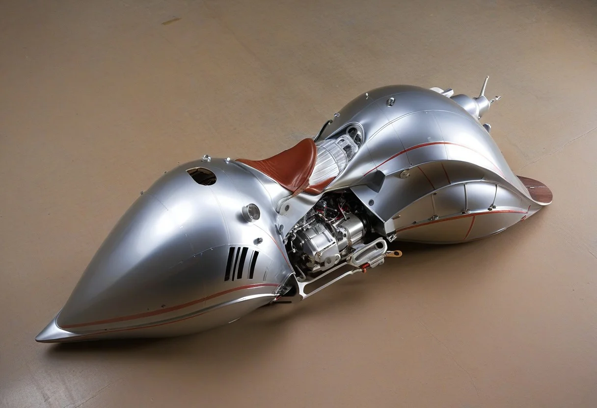 from above, from side, ground vehicle, ((Orion, Orinon_streamliner:1.5)), Motorcycle,