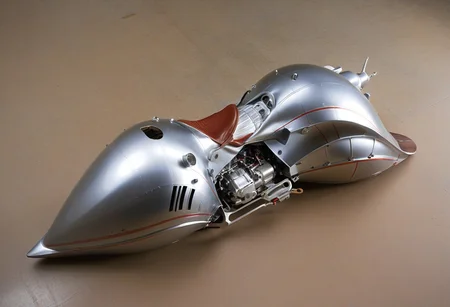 from above, from side, ground vehicle, ((Orion, Orinon_streamliner:1.5)), Motorcycle,