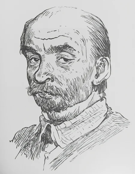 <lora:mig3:1>, reate a detailed and expressive black-and-white portrait of a man in the style of Vladimir MигÑнov, the Soviet children's book illustrator. The portrait should feature soft, flowing lines and subtle textures, with an emphasis on capturing the characterâs personality and emotions. Use delicate cross-hatching and fine stippling techniques to create depth and shading, while keeping the overall aesthetic simple and elegant. The man should have a kind, wise, and approachable expression, with attention to his facial features, such as gentle eyes, a thoughtful smile, and a slightly rounded, friendly face shape. Avoid heavy contrasts or harsh details; instead, focus on creating a warm, nostalgic atmosphere reminiscent of mid-20th-century illustrations. Ensure the composition feels timeless and evokes a sense of quiet storytelling, <lora:lenin:1>, LENIN