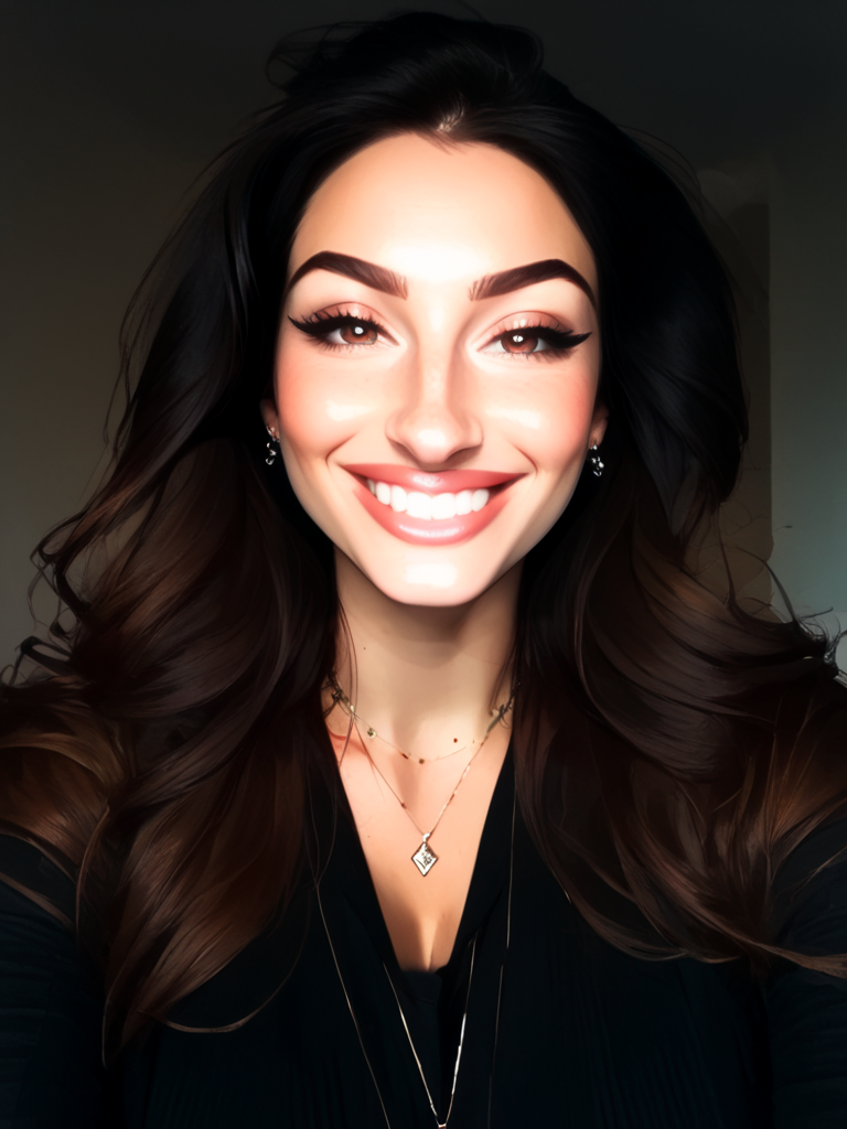 Score_9, score_8_up, score_7_up, bignoselady, large nose, aquiline,  <lora:Big_Nose_Ladies:1.3>, 1girl, solo, smile, jewelry, necklace, black hair, long hair, grin, looking at viewer, brown eyes