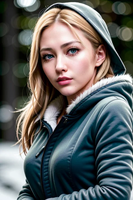 (Russian), <lora:RussianDoll6:0.35>, (photorealistic:1.4), 1girl, (sharp chin:2), (snow background, snowing, forest) (Flap Pocket Fuzzy Trim Hooded Puffer Coat, fully clothed, very thick winter jacket, thick jacket with fur hoody:1.3), solo focus, upper body, looking at viewer, close up, <lora:eyeLora_eyesV10:0.4>, (blonde hair, twintail hairstyle), blue eyes, (wavy hair), sfw, detailed background, bokeh, (best quality, ultra high res, raw photo, masterpiece, extremely detailed photograph),