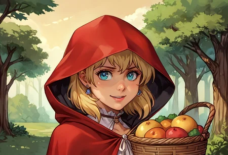 score_9, score_8_up, score_7_up, source_anime,
, (best quality) , (highly detailed) ,masterpiece ,absurdres ,detailed face ,beautiful face ,
<lora:pony_xl_Hildegard:0.8>,Hildegard,score_9,score_8_up,1girl,female,kawaii,solo,short hair,earrings blond hair
<lora:little-red-riding-hood-cosplay-ponyxl-lora-nochekaiser:1>, littleredridinghoodcosplay little red riding hood \(grim\) \(cosplay\), red hood, basket, hooded capelet, red capelet, holding basket, red cloak, hood,, (portrait, upper body), solo focus, seductive smile, looking at viewer, forest, tree <lora:NidaleeLoLXLv2:0.8>
OverallDetail