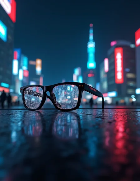 Split Diopter, Product Shot, Tokyo city center, LED Lighting, On a spaceship, UV Lens, AR Glasses
, best quality, masterpiece, ultra highres, ultra realistic,  Nostalgia, 8k, HDR