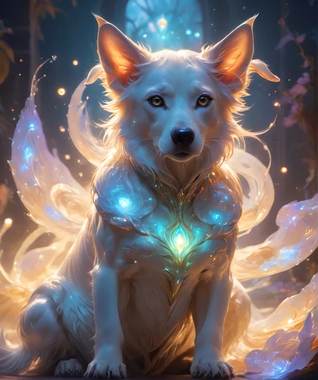 <lora:RossTranXL-000007:0.75>,Transylvanian Hound,masterpiece,rostran style,(frank frazetta,ross tran),ethereal,magnificinet,radiance,luminous,magical,glowing,eyes glow,particle glow, 8k uhd,absurd res,ultra detailed,masterpiece,awardwinning,sharp focus,intricate detail,50mm lens,light art,dreamlike art