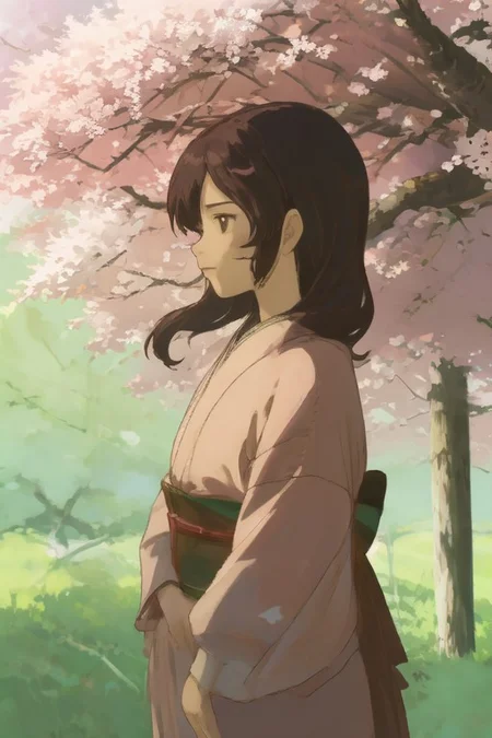 24 year old, japanese clothes, cherry_blossoms, 22 year old, 1gril, from side, highly detailed
