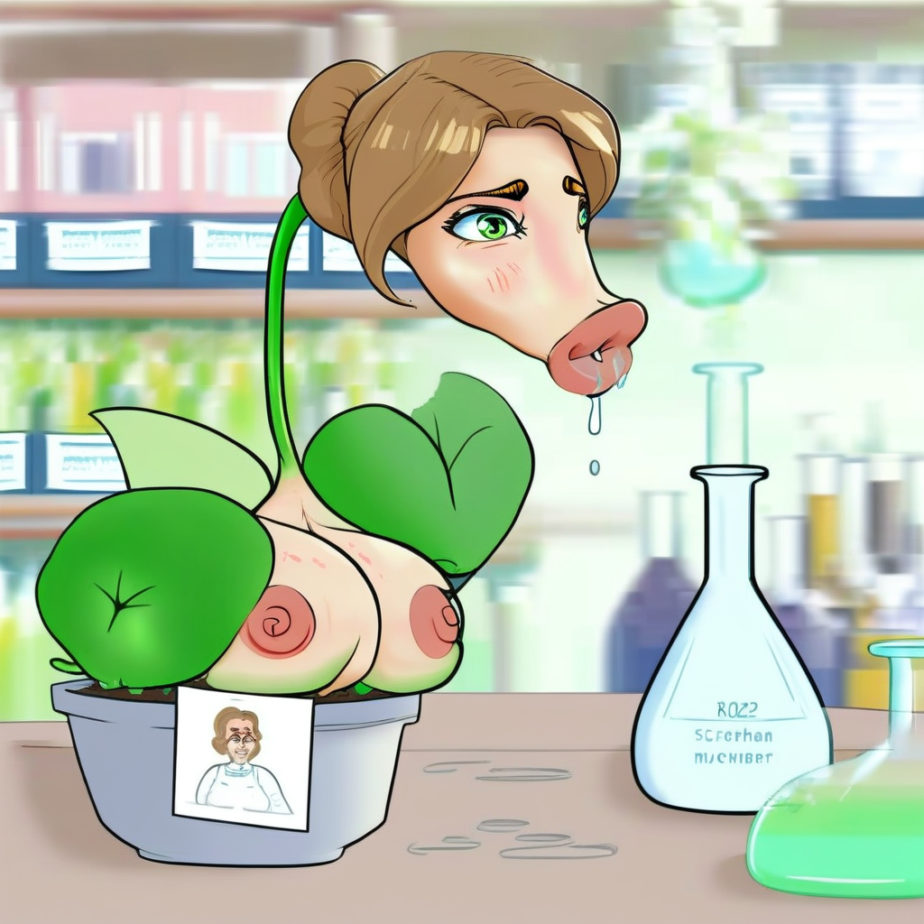 <lora:succplantv2-000140:1> (succplant) in a pot of russian woman in a science lab illustration