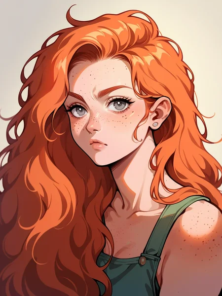 score_9. score_8_up, score_7_up, score_6_up, score_5_up, score_4_up, <lora:90s4n1m3XLP:0.7> 90s4n1m3, 1girl, long hair, Fr3ckles,1girl, freckles, grey eyes, ginger hair, <lora:Fr3ckledXLP:0.5>