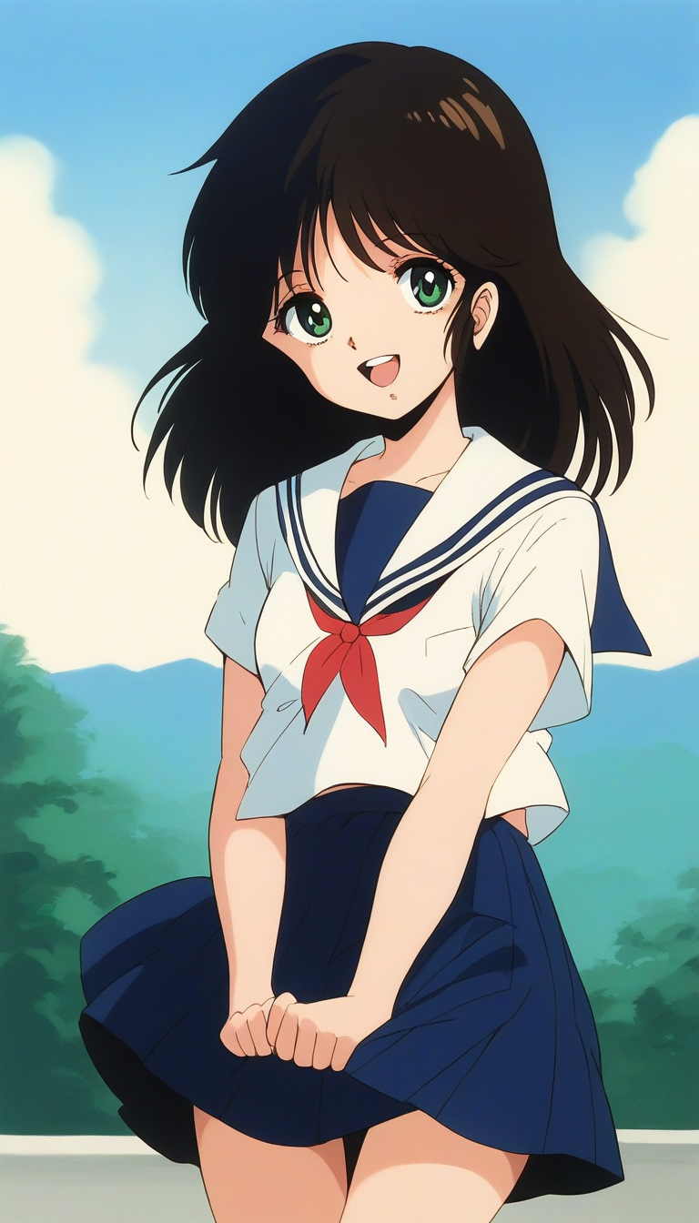 score_9, score_8_up, score_7_up, source_anime, rating_explicit, BREAK  <lora:NonomuraAmi_BeMybaby_Ver2.0_XL:1> NonomuraAmi, long hair, black hair, brown hair, small breasts, green eyes, bangs,
school uniform, skirt, sailor collar,  
outdoor, sky,
smile, open mouth,
looking at viewer, 
cowboyShot,