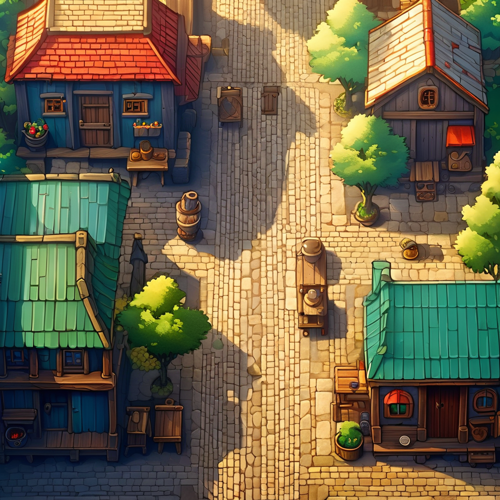 town scene,
nature light,Fantastic light and shadow,top down 2d game,2d game scene,<lora:2d_game_scence:0.8>,