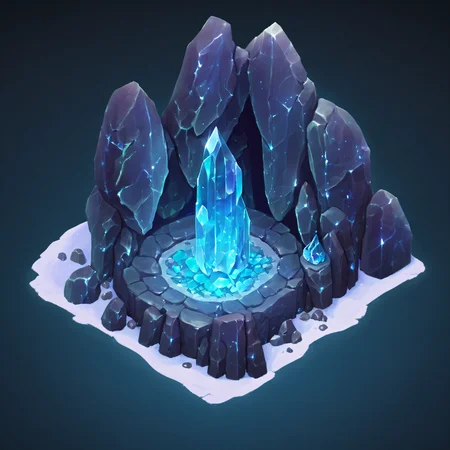 ((masterpiece, best quality)), absurdres, Isometric_Setting, cave, crystal, magic, glowing, <lora:Stylized_Setting_SDXL:1.0>