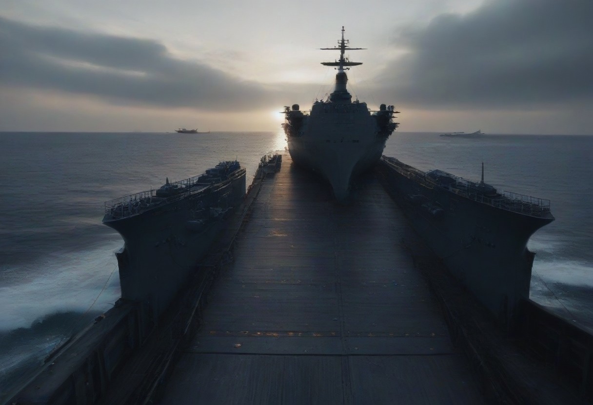 ,A person standing on the deck of a battleship, ocean in the background,military_ship, detailed ship structure, dramatic lighting, cinematic composition,Cinematic ww2 style