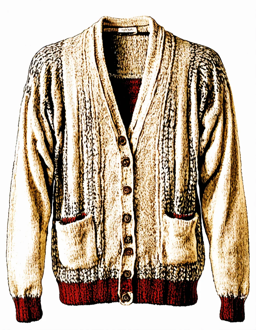 a vintage Wool cardigan, <lora:unworn_clothingno_peopleno_characters:1>,white background,no humans,