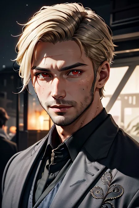 Master piece, highest quality, highest possible OverallDetail, semirealistic, red eyes,
Create an elder of a cultivator sect.
The character looks like he is in his late twenties or early thirties. He is handsome.
He has blond styled hair.
His eyes are darkblue. Detailed face.