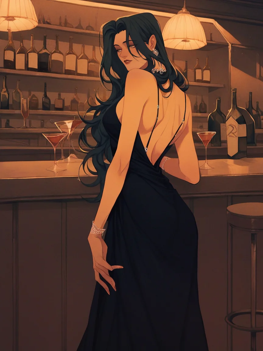 score_9, score_8_up, score_7_up, score_6_up, score_5_up, <lora:luom4nXLP:1> luom4n, 1girl, long hair, evening gown, bar,solo