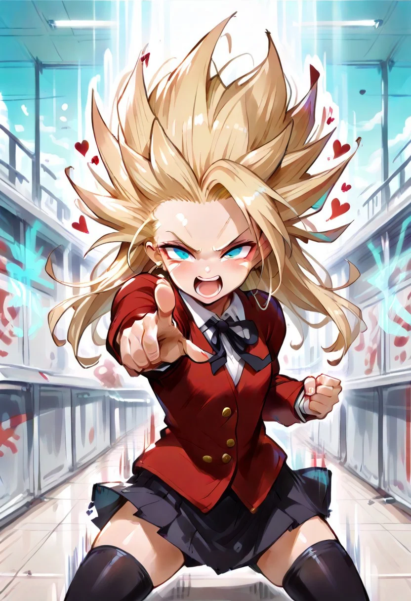 (masterpiece, best quality, amazing quality, very aesthetic, absurdres,:1.2) newest, holographic colors, cute, gradient colors, volumetric lighting, uncensored, ink painting background, 748cmstyle,
BREAK
ambient occlusion, intricate cinematic background,
BREAK
cyberpunk, masterpiece, highly detailed,1girl, solo, perfect body,
BREAK
flirting:2.0,
(beautiful face), aisaka taiga, 1girl, solo,blonde hair,long hair,flat chest, oohashi high school uniform, red jacket, black thighhighs ,pleated skirt, super saiyan 2, spiked hair, blue eyes,
BREAK
anime epic cinematic shot of dynamic, pointing and shouting, shouting lines, emphasized, dramatic lighting, Technicolor, in motion, main subject of high budget drama movie, raw photo, motion blur, best quality, high resolution, usnr, gbf_style