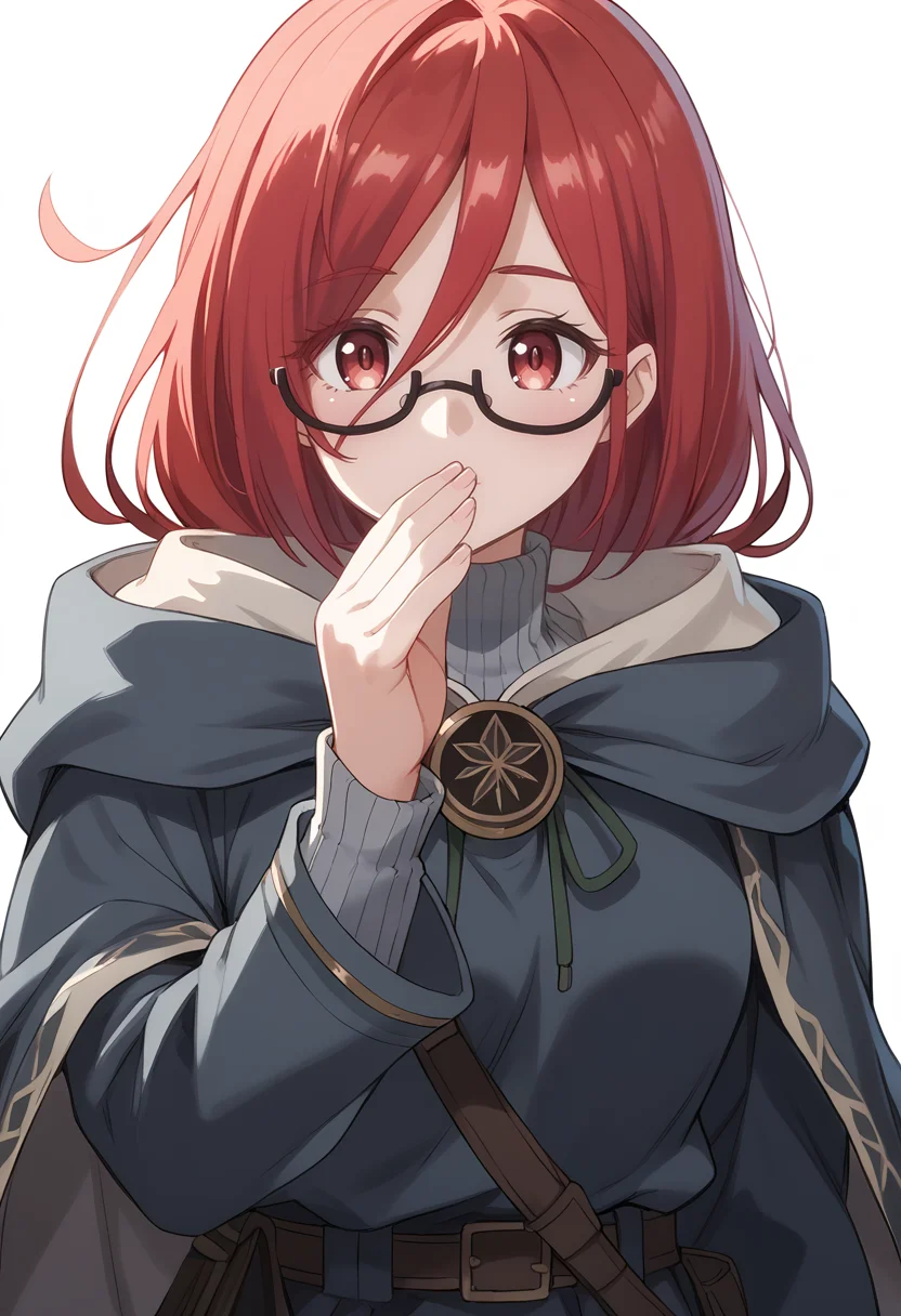 score_9_up,score_8_up,score_7_up,<lora:Talia WYDMAN_pony-000030:1>,
TL_TW,red hair,red eyes,semi-rimless eyewear,solo,1girl,looking at viewer,turtleneck,grey cape,cowboy_shot,white_background,simple_background,covering_mouth,surprised,:o