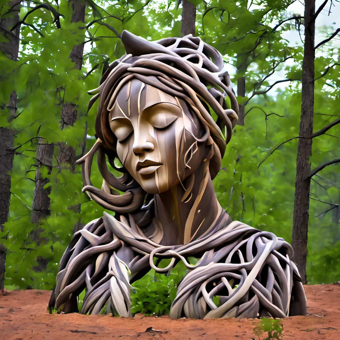 woodenart, a sculpture of a woman in forest<lora:woodenart:1>