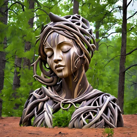 woodenart, a sculpture of a woman in forest<lora:woodenart:1>