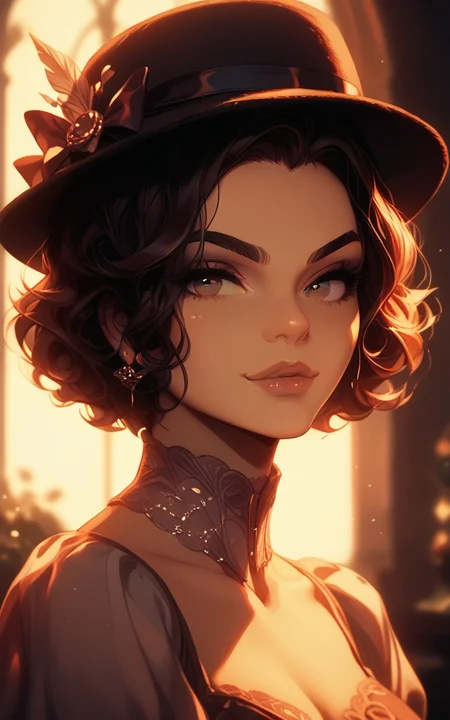 score_9, score_8_up, score_7_up, 1920s woman in 3/4 profile, short hair, close-up, mouth closed, beautiful facial features, seductive smirk, cute hat, subtle cinematic lighting, perfect image composition, <lora:GLSHS:0.75>