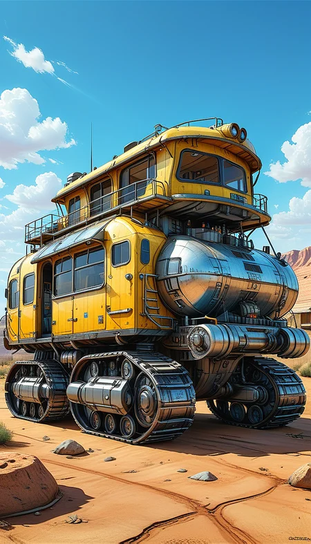 (cel-shading:2)+, (in ARTIST style:1.6), (masterpiece:1.7), glow blue neon, hyperrealism, glossy, shinny, clear image, accurate picture, clear picture, precise image, focused image, Science fiction style, Science fiction, (cozy comfy ground vehicle, motor vehicle, sky, no humans, cloud, outdoors, vehicle focus, train, truck, scenery, day, military, Tracked Vehicle, Traction City, black yellow stripes paint, house)
comic style, (ultra sharp focus:2), (thin lines:2), (best quality:1.8),
(masterpiece:1.8), (highest detailed:1.8), perfectly lighted, (contrast), (saturated), (((sharp focus))),
(hyperdetailed:1.3), (intricate details:1.2), (Refined details:1.3), (best quality:1.5), highly detailed textures, vibrant colors,
(ultra sharp focus:1.8), (detailed texture:1.8), (detailed edges:1.8), (thin lines:1.8), (best quality:1.8),
<lora:Apparatus_-_Traction_City_Walkers_Vehicles:0.8>,