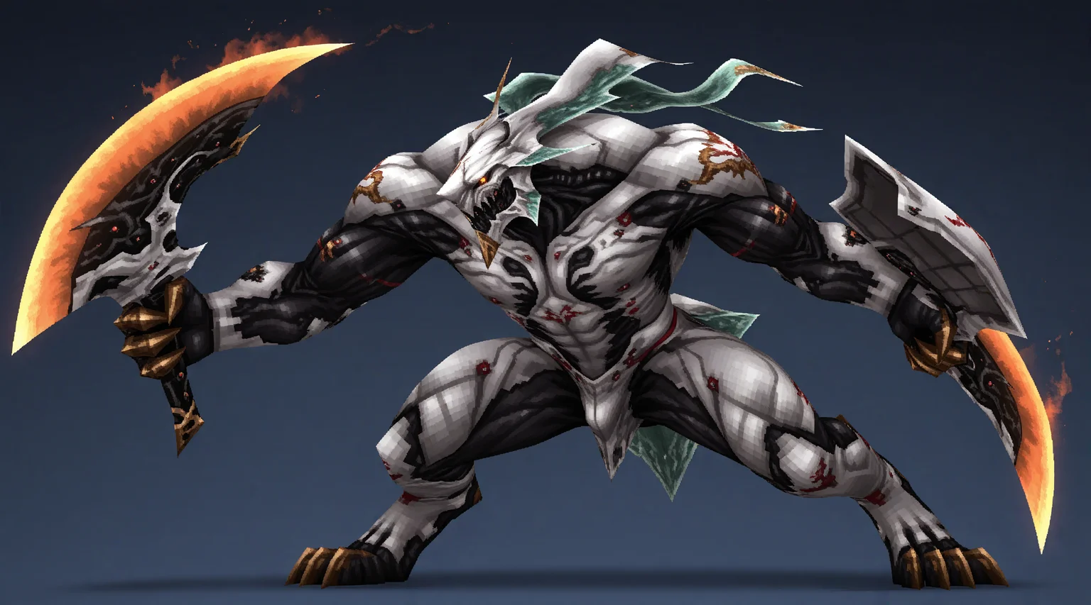 IllusP0s,<lora:ps1_character:1>,3d,low poly,
masterpiece,best quality,amazing quality,chibi,
1other,solo,<lora:Beta_Behemoth:1>,Final Fantasy XIII Beta Behemoth,multiple eyes,glowing eyes,digitigrade,claws,1boy,biomechanical beast,holding big sword,
(side view:1.2),serious,creepy,full body,holding shield,holding flaming sword,monster,ghostly,fighting stance,boss fight,
blue background,ps1ch4r4cter,final fantasy vi,
