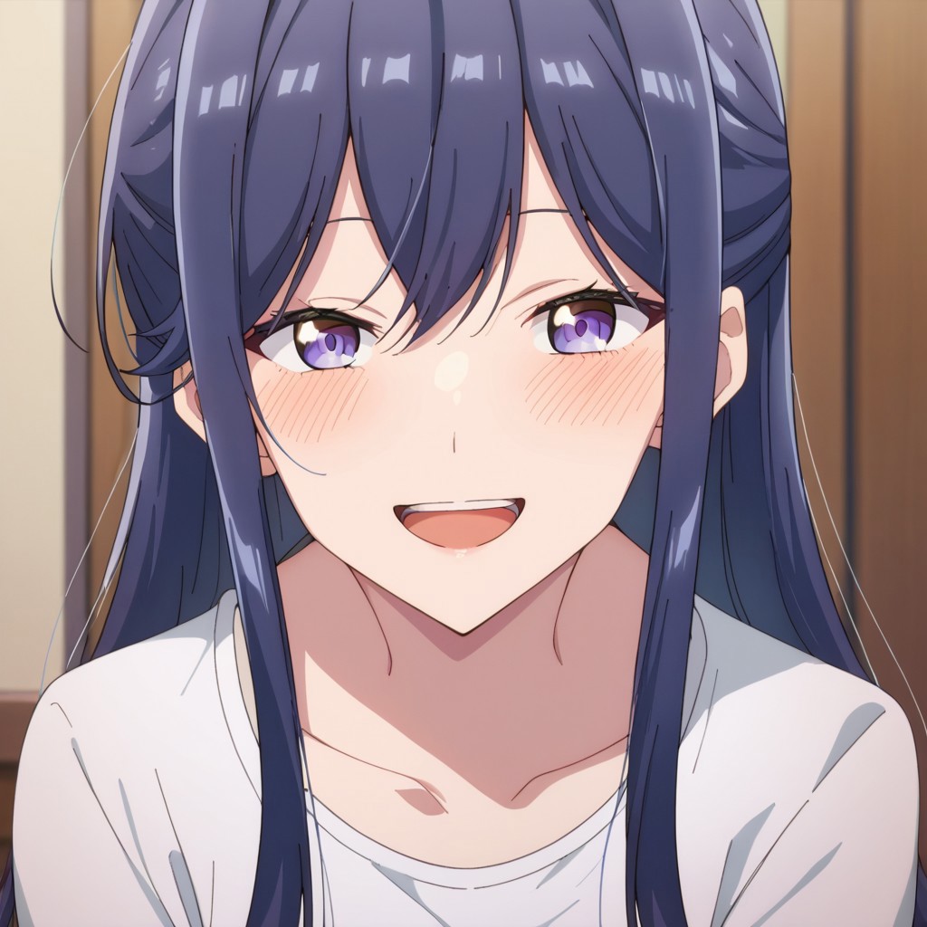 score_9, score_8, score_7, source_anime, izumi shiho, POV, looking at viewer, blush, smile, open mouth, open teeth only