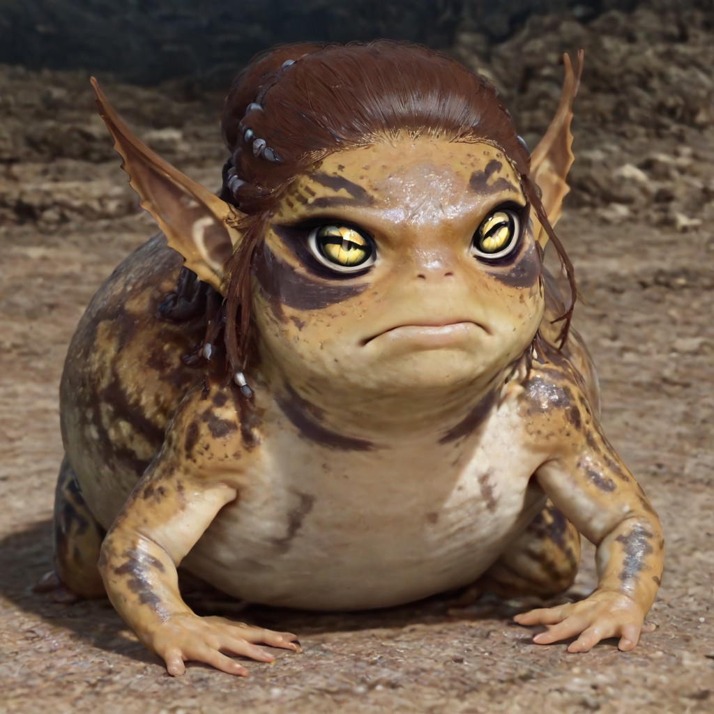 masterpiece, best quality, newest, absurdres, highres, anime, anime style, 
1girl, GIV1.0-IL-Lae, lae'zel, gith_(d&d), pointy ears, slit pupils, colored skin, GIV1.0-IL, gith_(d&d), pointy ears, slit pupils, colored skin,
DRFTPFV1.0, frog, desert rain frog, african rain frog, animal, animal Focus,