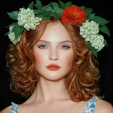 glamorous photo of <lora:glamour photography style:0.8> sharp detailed
<lora:add-detail-xl:1>1
<lora:TeethXL:1>
<lora:eyetune:1>
An award winning Glamour photo of a woman with a wreath of flowers on her head,1girl,solo,blue eyes,brown hair,red hair,lips,profile,leaf,plant,portrait,curly hair,realistic , cinematic photography, film style, kodak film style, kodak motion picture, sharp, detailed, film color, different colors, detailed color, detailed background, detailed environment, creative, different, unique, awesome, high quality, 8k, film saturation, film contrast, Celluloid film, film still, movie still, cinematic light, different lighting, glamour photography style, high fashion, luxurious, extravagant, stylish, sensual, opulent, elegance, stunning beauty, professional, high contrast, detailed