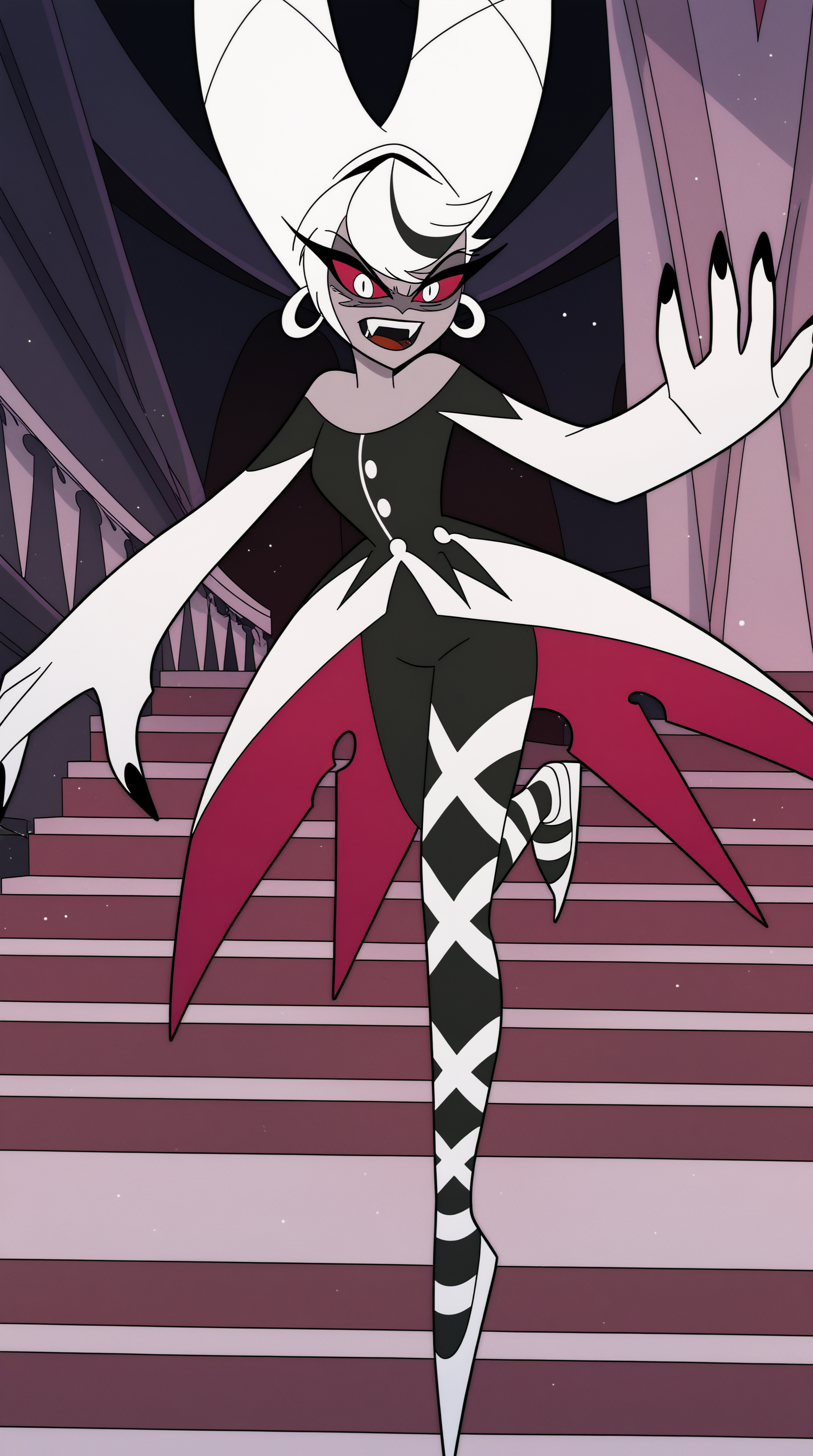score_9, score_8_up, score_7_up,anime_source, source_anime, best   Carmilla Carmine, Main Outfit, solo, teeth, fangs, stairs, ice skates  <lora:JN_Carmilla_Carmine_Pony:0.8>