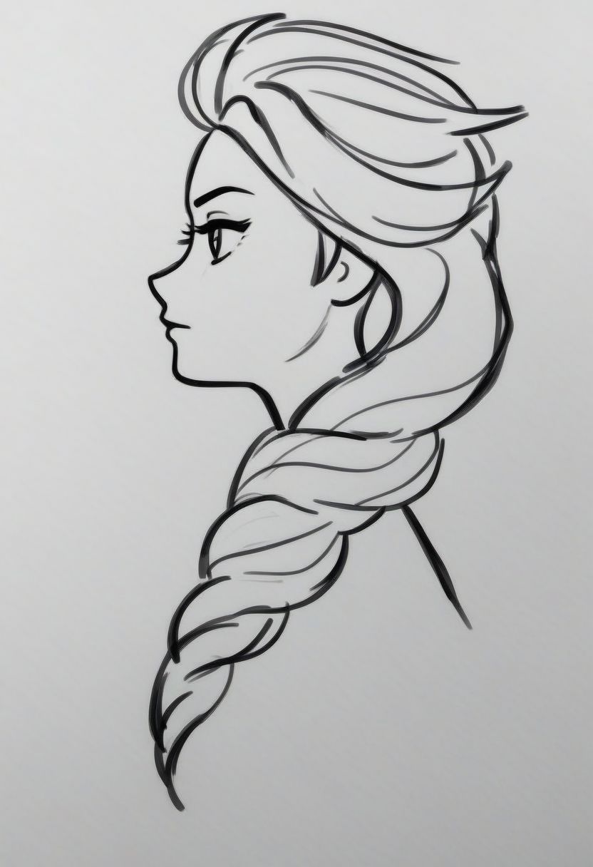1girl, upper body, princess Elsa,   ((solo)), from side, profile sketch, Minimalism, Greyscale, Stylized
