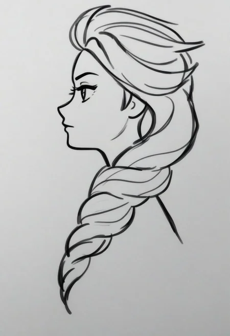 1girl, upper body, princess Elsa, ((solo)), from side, profile sketch, Minimalism, Greyscale, Stylized