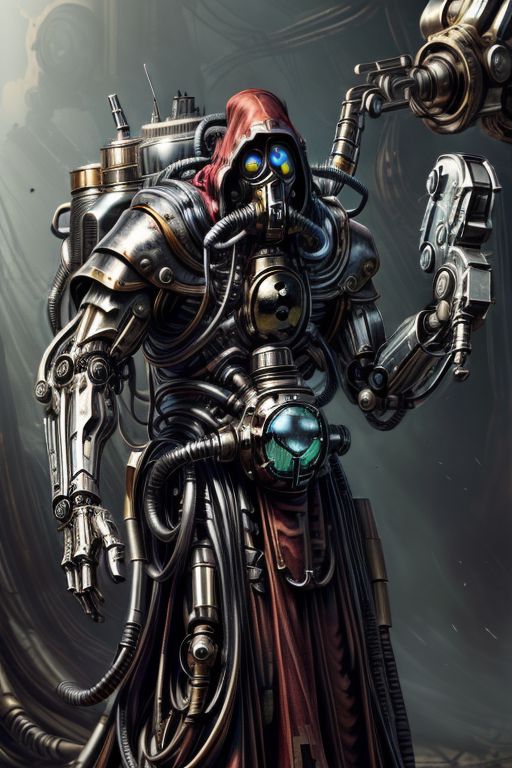 ((masterpiece,best quality)), absurdres, BREAK
mechanical arms, robes, hood, BREAK
((techpriest)), cyborg, mechanical face, mechanical limbs, gas mask, mechanical tentacles, (mechanical backpack), blue cloak, BREAK
1other, solo, holding gun, weapon, gun, firearm, BREAK
(chrometech ),