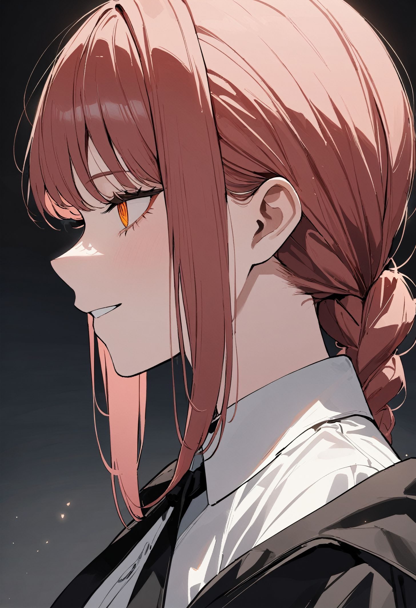 1girl, makima \(chainsaw man\), chainsaw man, light smile, face focus, teeth, from side
, SuperQuality, masterpiece, best quality, very aesthetic, absurdres, newest, high quality, highres