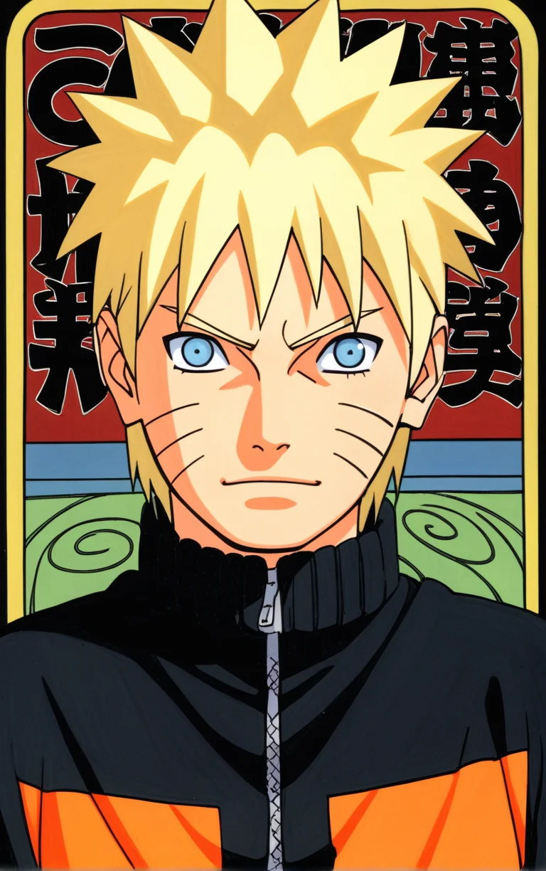 score_9, score_8_up, score_7_up, looking at viewer, BREAK
colored_narutomanga_ownwaifu,
male focus, 1boy, spiked hair, uzumaki naruto, blonde hair, konohagakure symbol, blue eyes, long sleeves, whisker markings, ninja
(contrapposto, hand on hip), manga cover,
<lora:PONYXL_NarutoMangaColored_ownwaifu:0.95>,