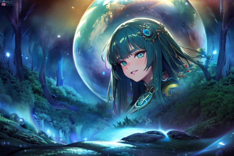 (masterpiece:1.4), 4K8K, (anime style), (high shutterspeed:1.4), (sharp edges), 
SyFyEye1, FanFo, 
1woman  hands togather,  leaning foward, face focus, smile, closed mouth, 
wearing Celtic style dress, (Detailed face, Detailed eyes, Detailed lips), (solo), 
Fantastic Forest at fantasy night, Fantastic Planets