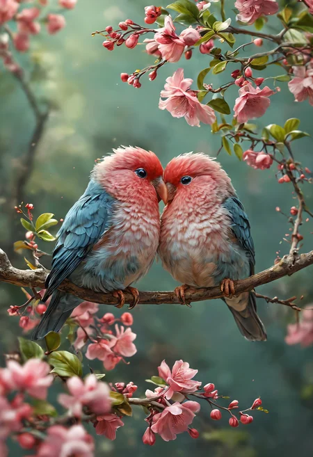 lovebirds on a branch heart shape, trending on artstationlora:add-detail-xl:0.5> <lora:MJ52:0.5>