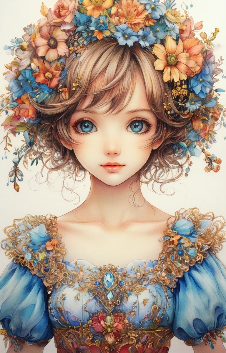 masterpiece,best quality,<lora:tbh237-sdxl:0.8>,illustration,style of Johanna Basford portrait of idolmaster cinderella girls,