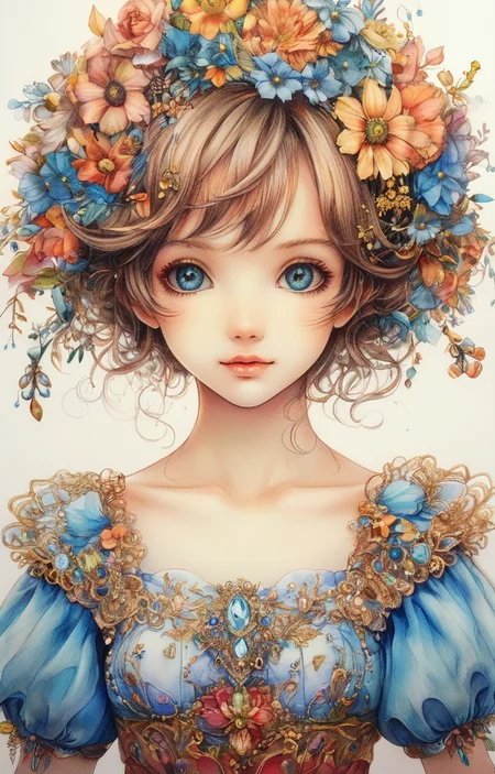 masterpiece,best quality,<lora:tbh237-sdxl:0.8>,illustration,style of  Johanna Basford portrait of idolmaster cinderella girls,