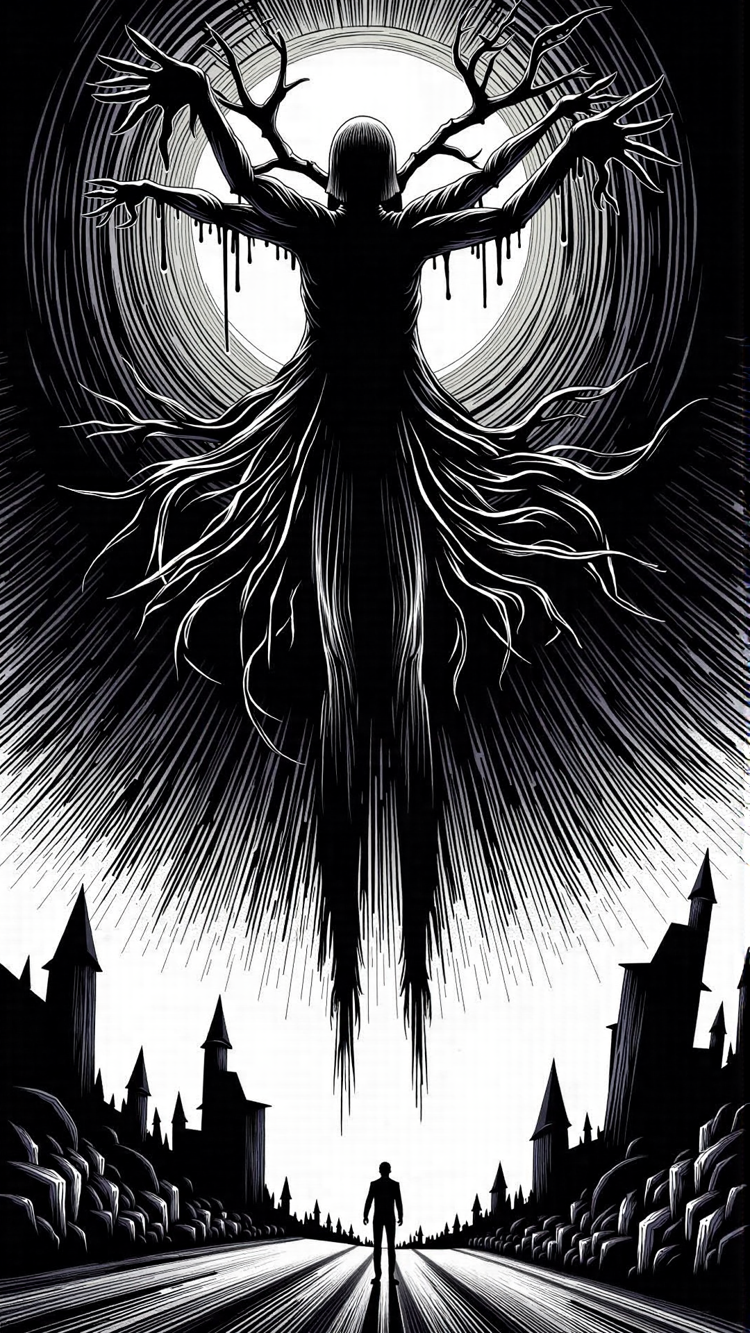 monochrome, lineart, dark, horror, <lora:vorticaFlux:0.65>