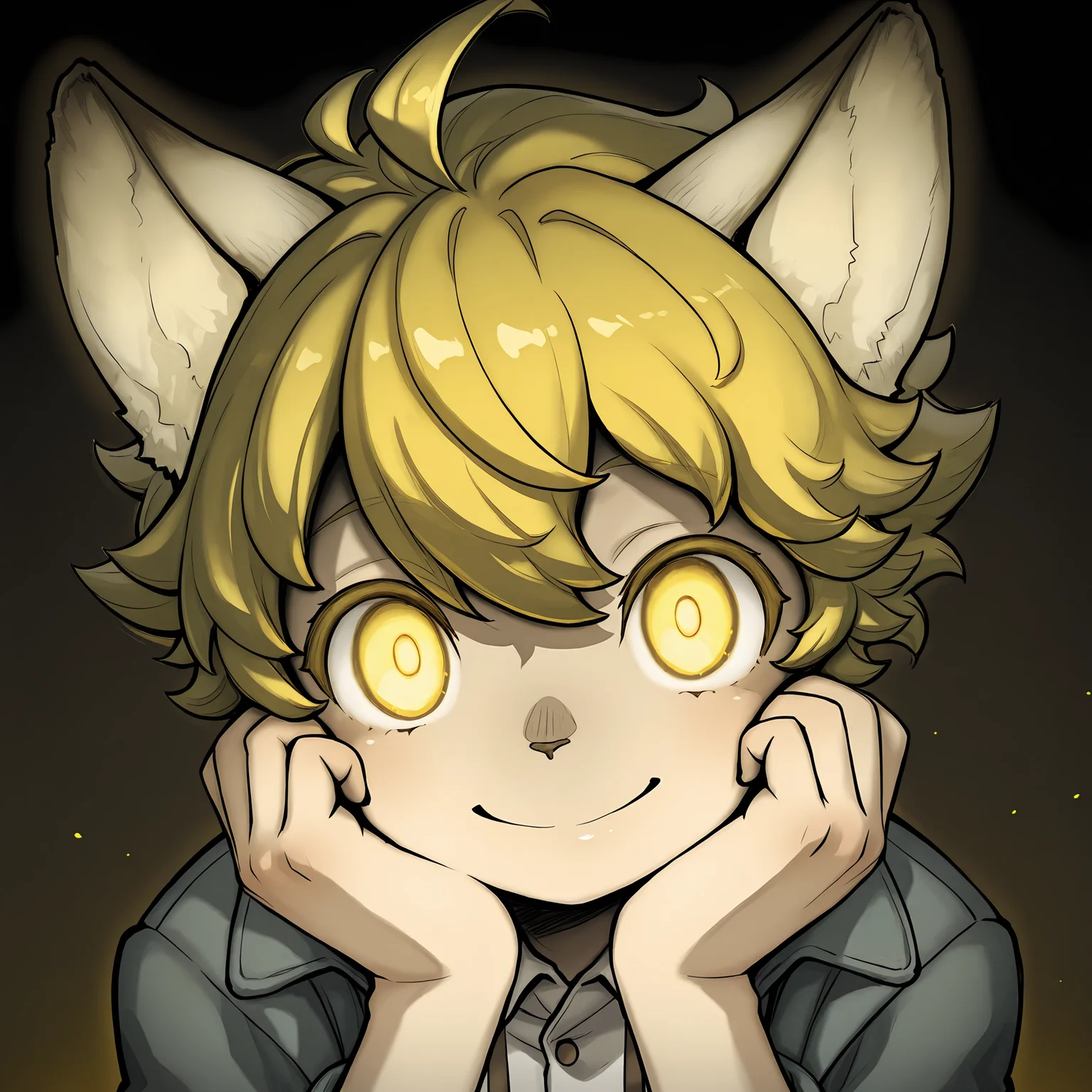 masterpiece, best quality, (absurdres), (highest quality), amazing quality, very aesthetic, no humans,
BREAK, <lora:Malt_Marzipan:1>, malt marzipan, fuga: melodies of steel, young male, 1boy, animal ears, yellow eyes, blonde hair, glowing eyes,
BREAK, suspenders, jacket, shirt,
BREAK, solo, hands on cheeks, head tilt, wide eyes, smile, closed mouth, (close-up), looking at viewer, stare, love, hearts