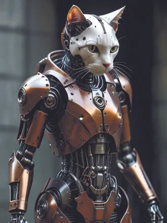 mechanical cyborg cat,(((steampunk))),rusty old armor,old metal,robot,(((full body visible))),wires,realistic,creepy,scary,cables,apocalyptic background,looking at viewer,portrait,photography,detailed skin,photo-realistic,8k,highly detailed,full length frame,High detail RAW color,by diegocr,piercing,diffused soft lighting,shallow depth of field,sharp focus,hyperrealism,cinematic lighting,cybrk <lora:cybrk-knight:0.8>,<lora:add-detail-xl:1.2>,Roboticizer <lora:Roboticizer:0.7>,Ghost,<lora:Faceless_Cyborgs-000014:0.5>,horror <lora:PAseer-SDXL-HorribleFace:0.4>