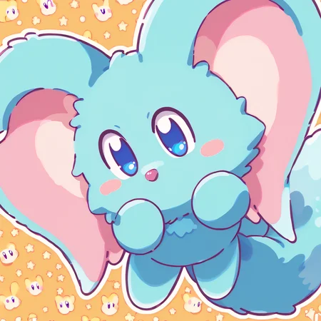 solo, (thick lineart:1)
 <lora:KirbyJP:1>
 <lora:Elfilin:1> elfilinfriend, aqua fur, blue eyes, solid oval eyes, pink nose, blush stickers, fluffy tail