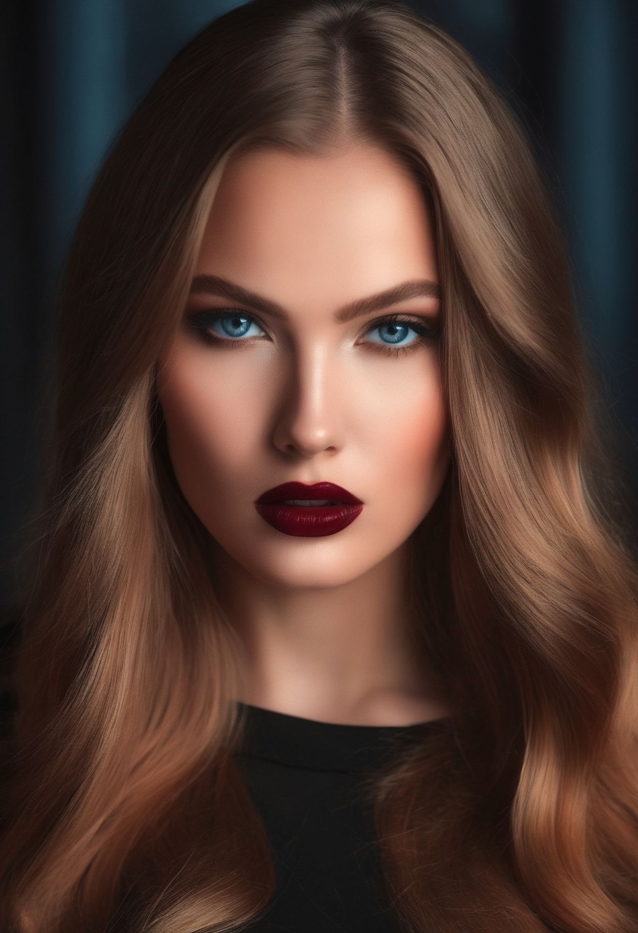 photo slavic woman, (provocative expression, hair glow, face closeup), glossy dark lipstick, blue eyes, ((soft focus, depth of field, film grain, looking at viewer)) <lora:EuroBabe-v4-XL:0.7>