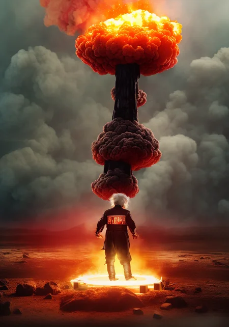 Albert Einstein and his pet hypernuke in FWATCH STYLE, colour grading, (Albert Einstein with curly hypernuke hair), SD2VrayRender, PhotoHelper, SD2CINEMA768-DIGITAL
